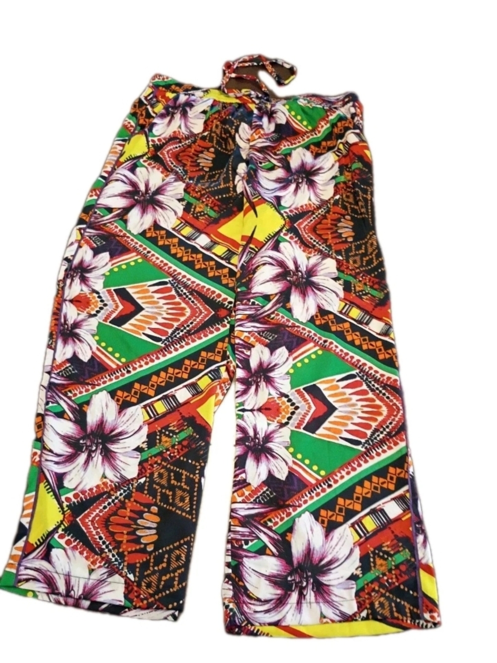Attitudes by Renee Multicolor Floral Geometric Wide Leg Pants Lightweight beach